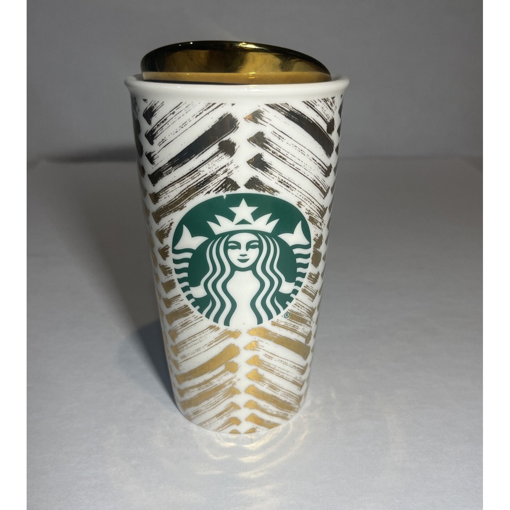 Starbucks Ceramic Gold Chevron Mermaid/Siren Tumbler Christmas Collection  NEW